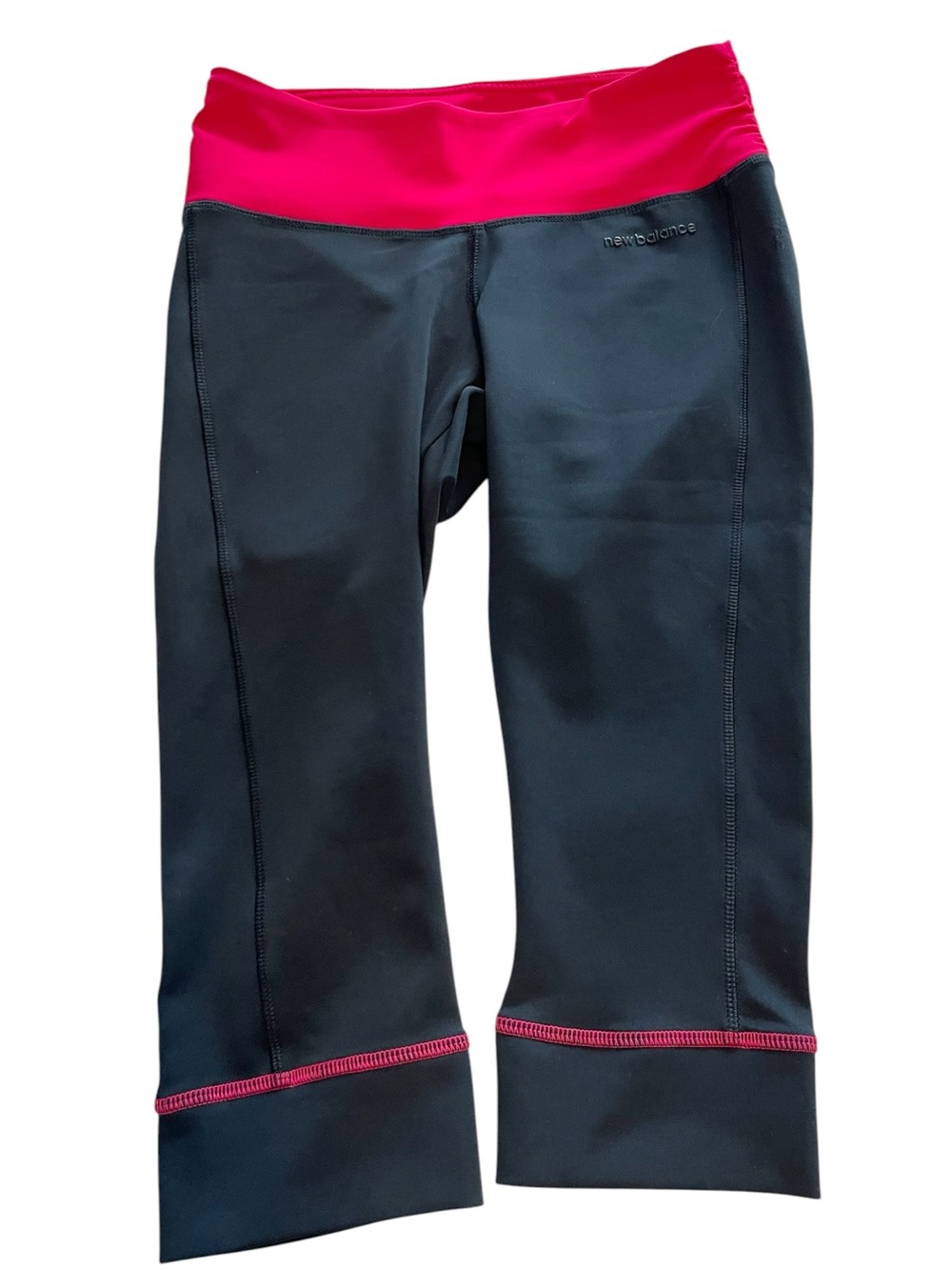 New Balance Black Cropped Leggings with Red Waistband Size Small